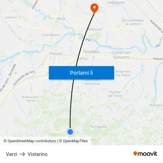 Varzi to Vistarino map