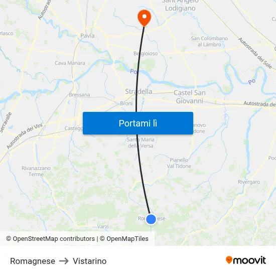 Romagnese to Vistarino map