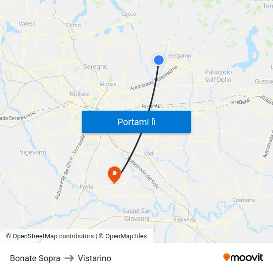 Bonate Sopra to Vistarino map