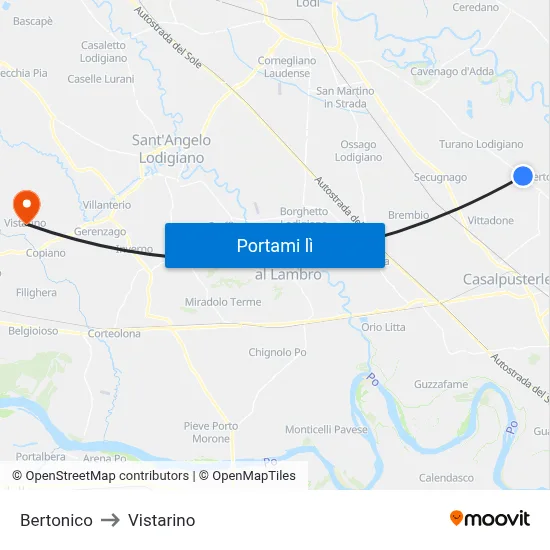 Bertonico to Vistarino map