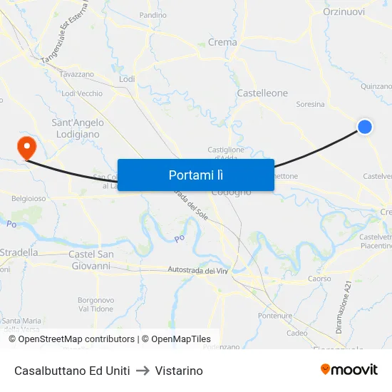 Casalbuttano Ed Uniti to Vistarino map