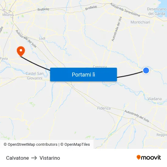 Calvatone to Vistarino map