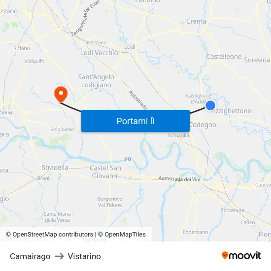 Camairago to Vistarino map