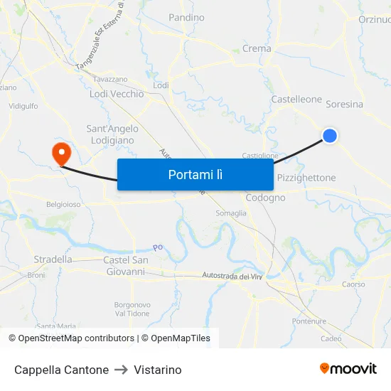 Cappella Cantone to Vistarino map