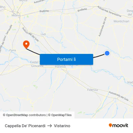 Cappella De' Picenardi to Vistarino map