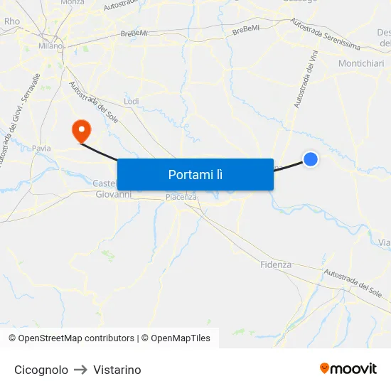 Cicognolo to Vistarino map