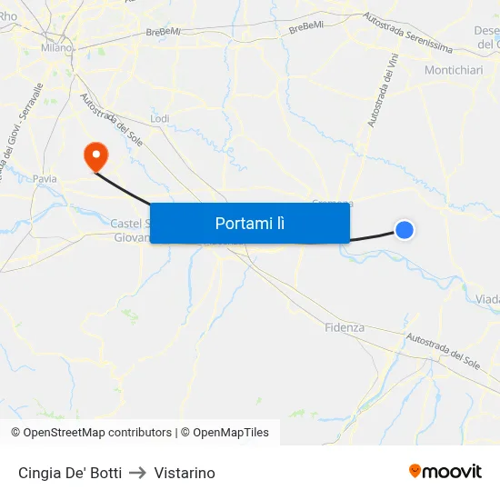 Cingia De' Botti to Vistarino map