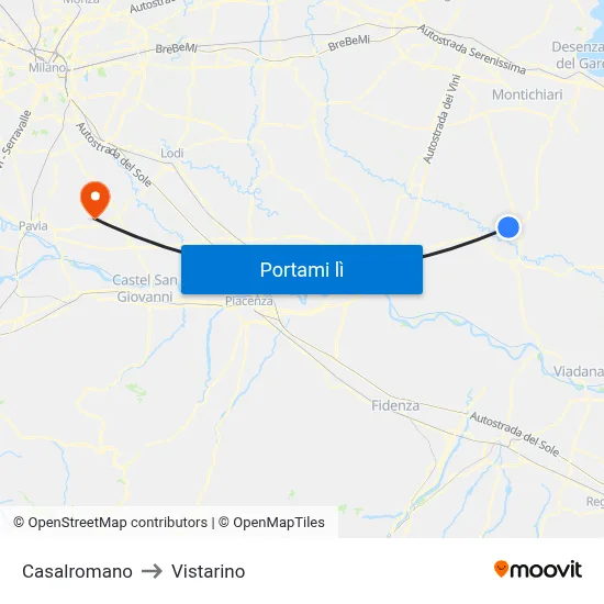Casalromano to Vistarino map
