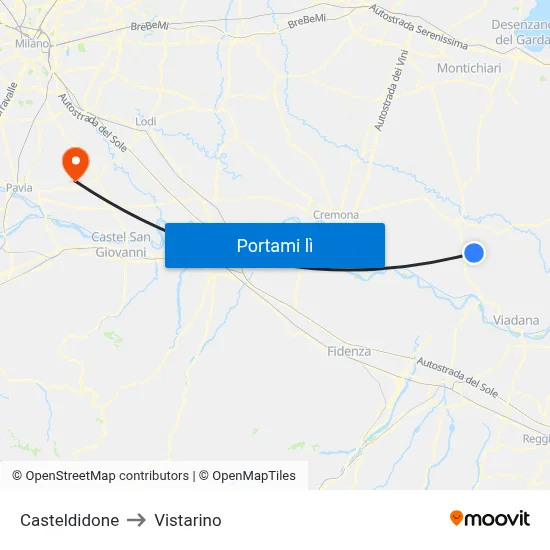 Casteldidone to Vistarino map