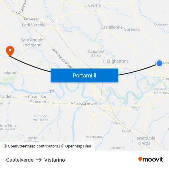 Castelverde to Vistarino map