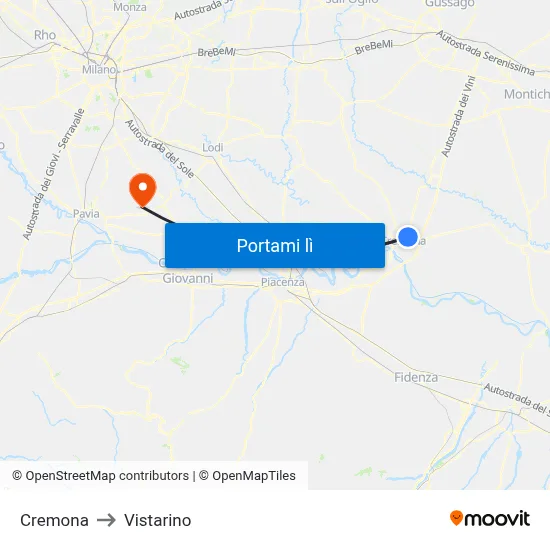 Cremona to Vistarino map