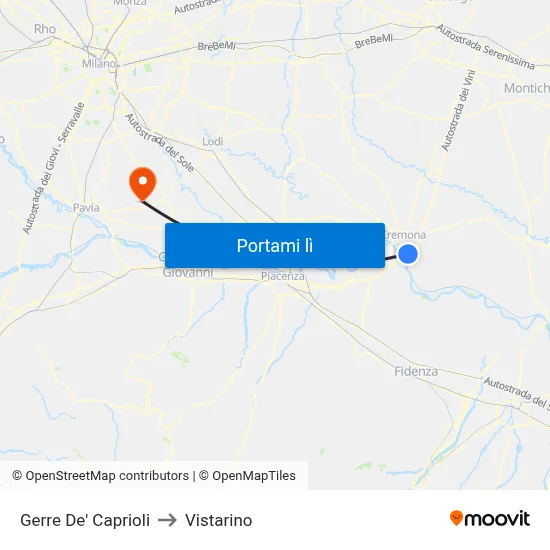 Gerre De' Caprioli to Vistarino map