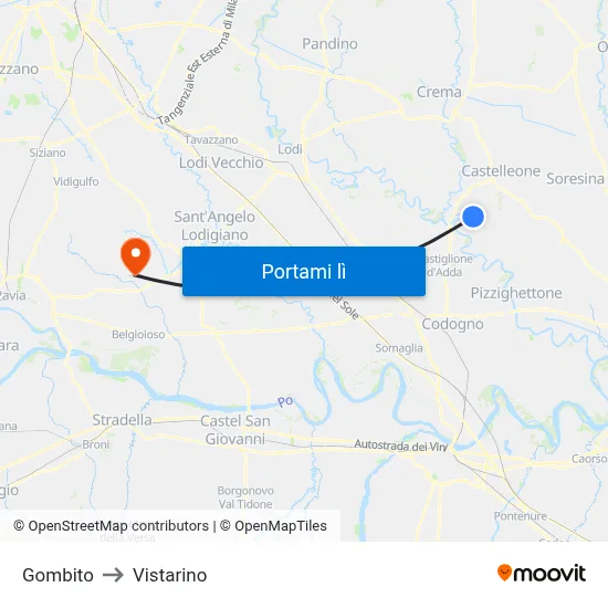 Gombito to Vistarino map