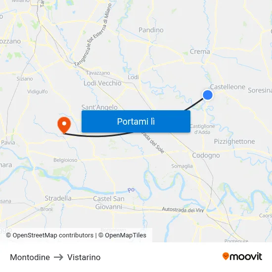 Montodine to Vistarino map