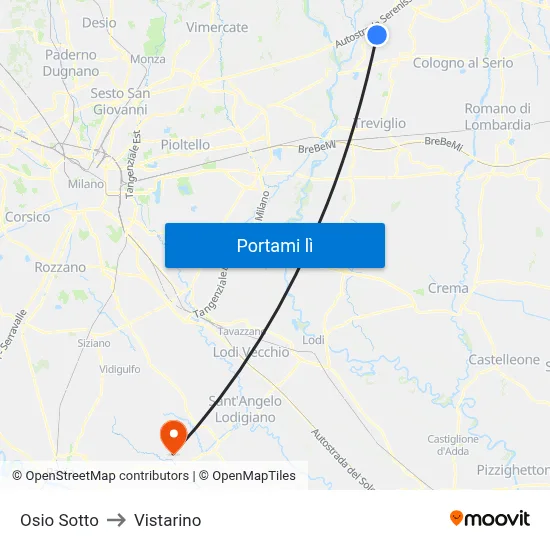 Osio Sotto to Vistarino map
