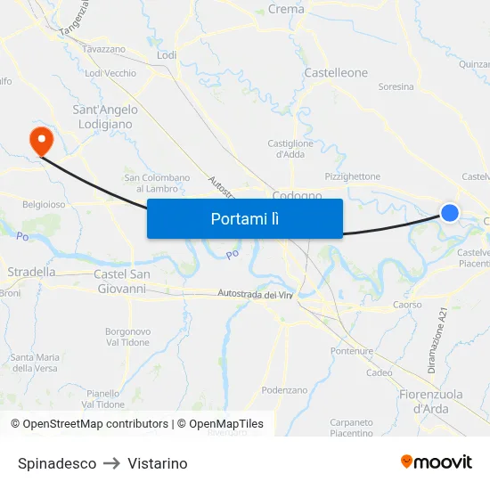 Spinadesco to Vistarino map