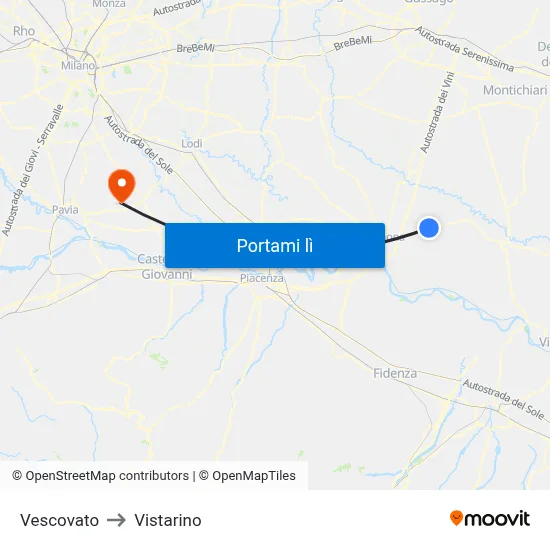 Vescovato to Vistarino map