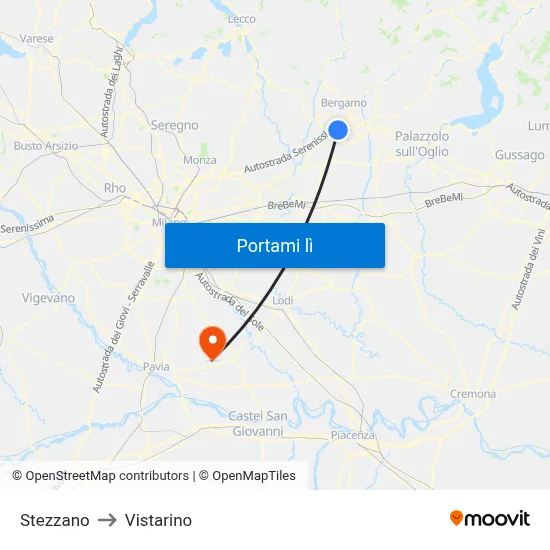 Stezzano to Vistarino map