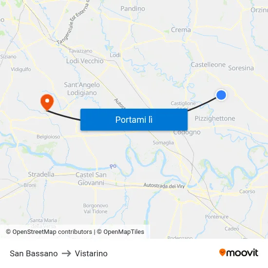 San Bassano to Vistarino map