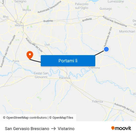 San Gervasio Bresciano to Vistarino map