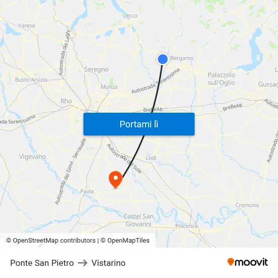 Ponte San Pietro to Vistarino map