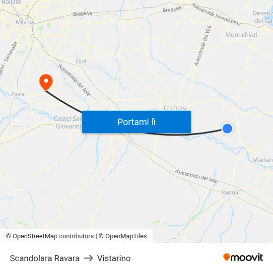 Scandolara Ravara to Vistarino map