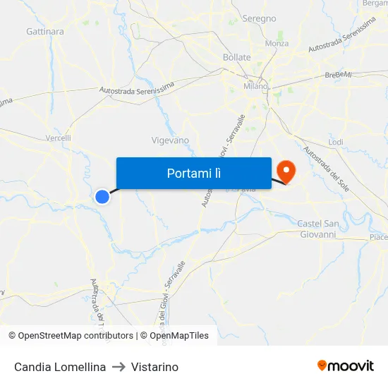 Candia Lomellina to Vistarino map