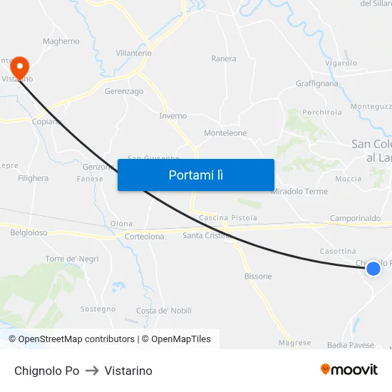 Chignolo Po to Vistarino map