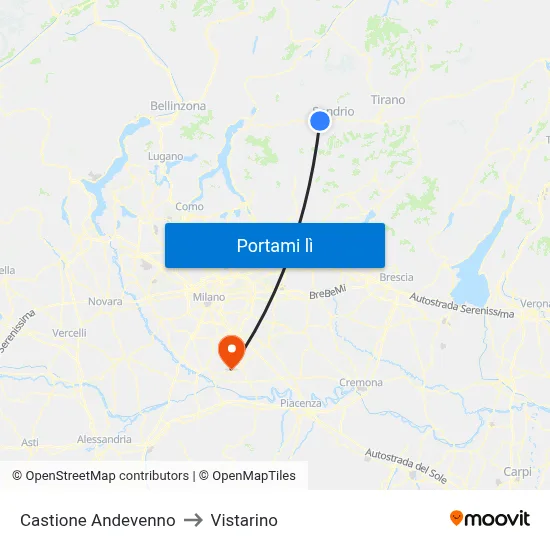 Castione Andevenno to Vistarino map