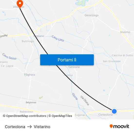 Corteolona to Vistarino map