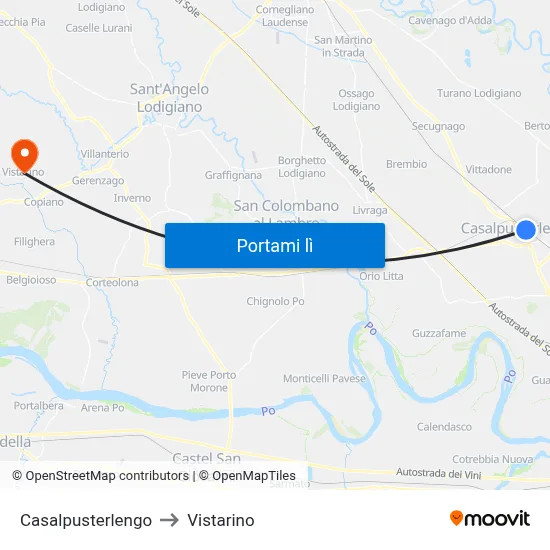 Casalpusterlengo to Vistarino map