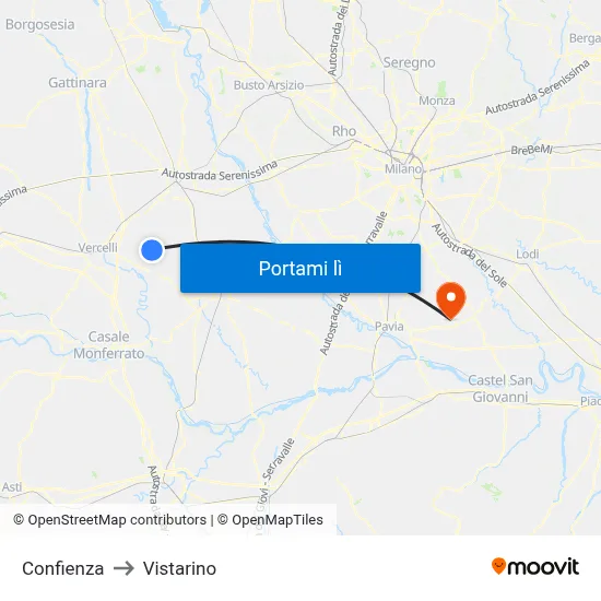 Confienza to Vistarino map
