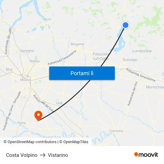 Costa Volpino to Vistarino map