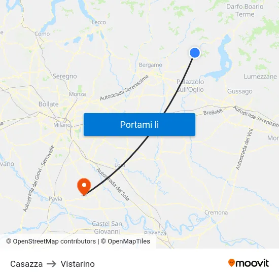 Casazza to Vistarino map