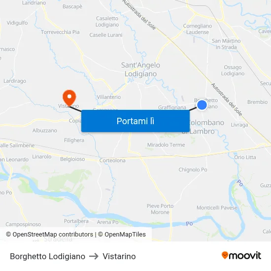 Borghetto Lodigiano to Vistarino map