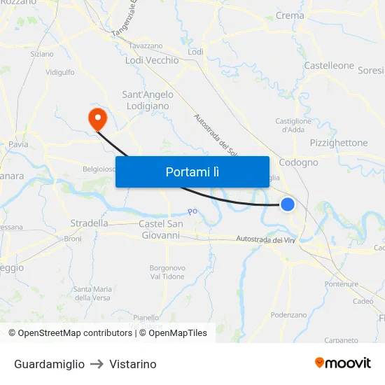 Guardamiglio to Vistarino map
