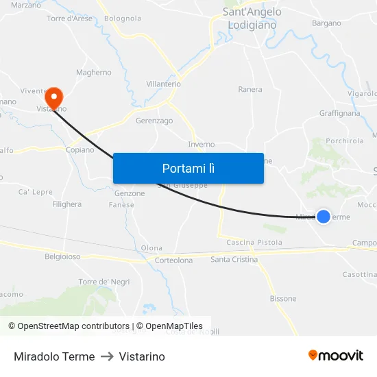 Miradolo Terme to Vistarino map
