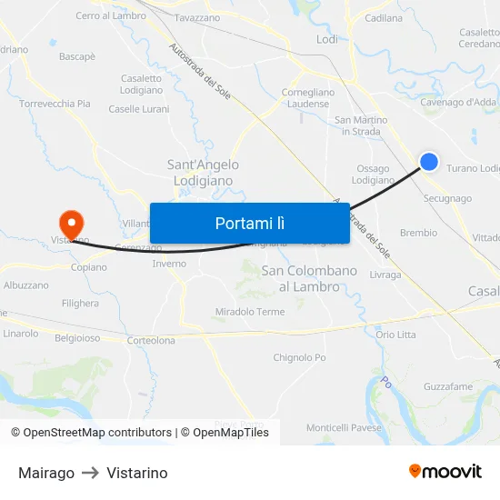 Mairago to Vistarino map
