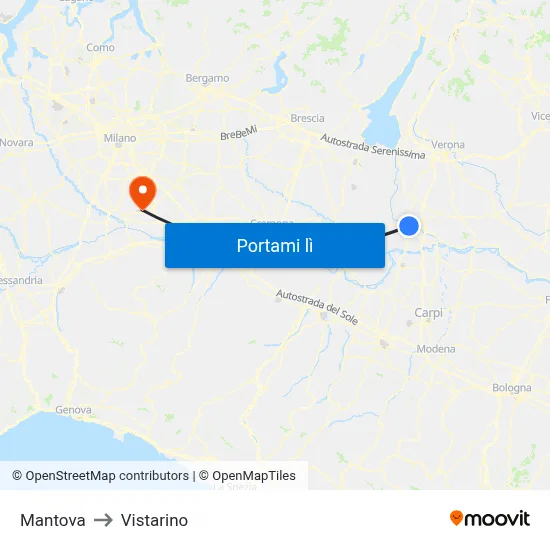 Mantova to Vistarino map