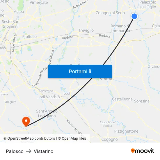 Palosco to Vistarino map