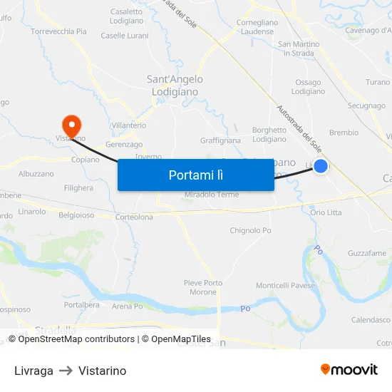 Livraga to Vistarino map