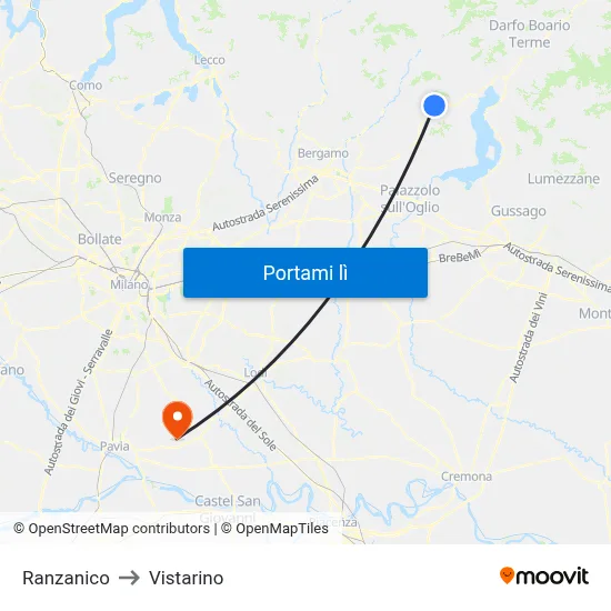 Ranzanico to Vistarino map