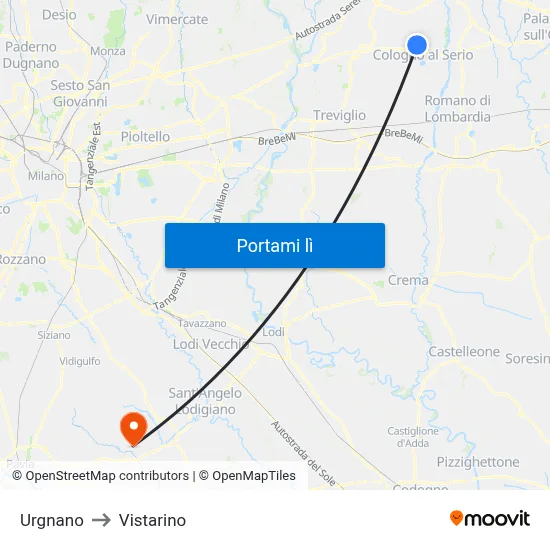 Urgnano to Vistarino map