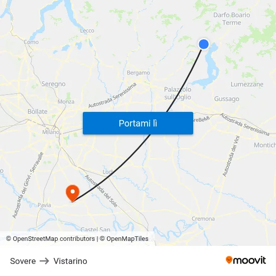 Sovere to Vistarino map