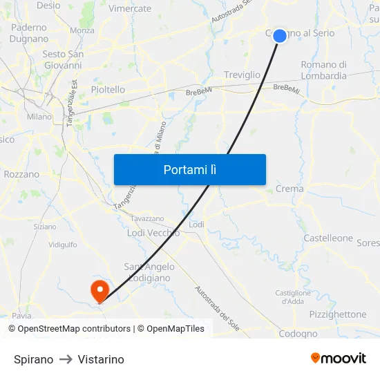 Spirano to Vistarino map