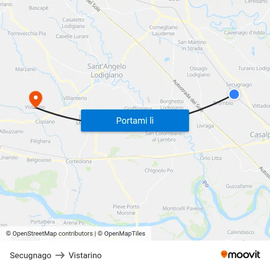 Secugnago to Vistarino map