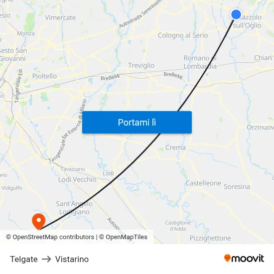 Telgate to Vistarino map