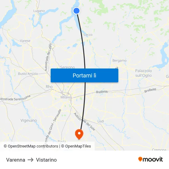 Varenna to Vistarino map