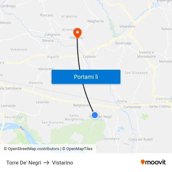 Torre De' Negri to Vistarino map