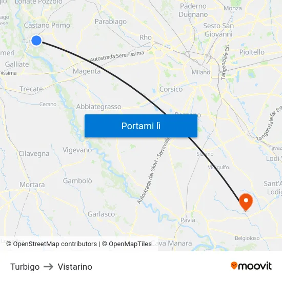 Turbigo to Vistarino map